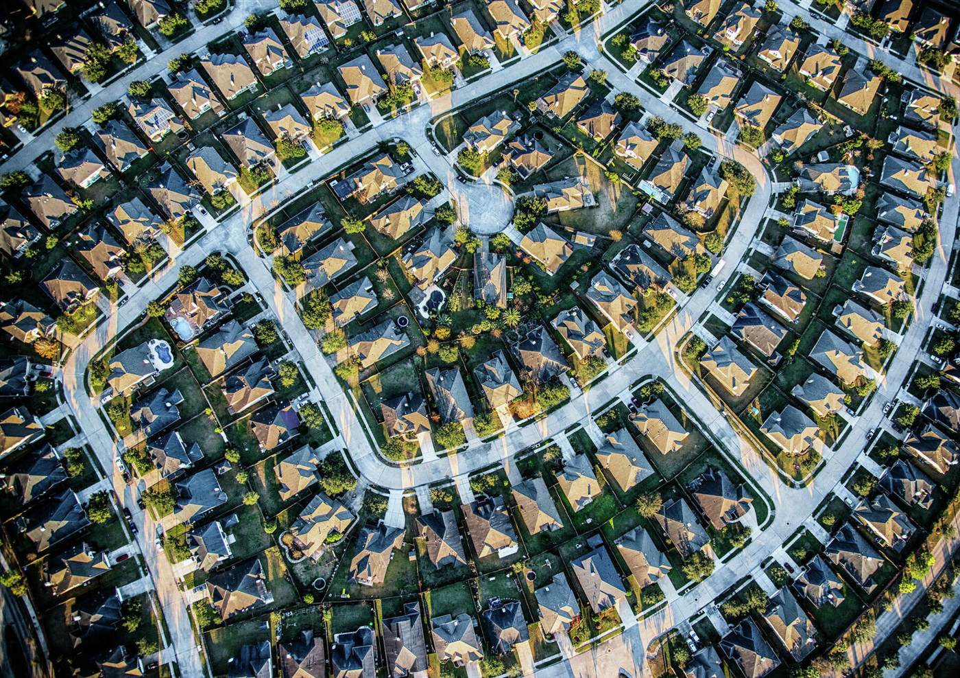 Aerial view of a residential neighborhood